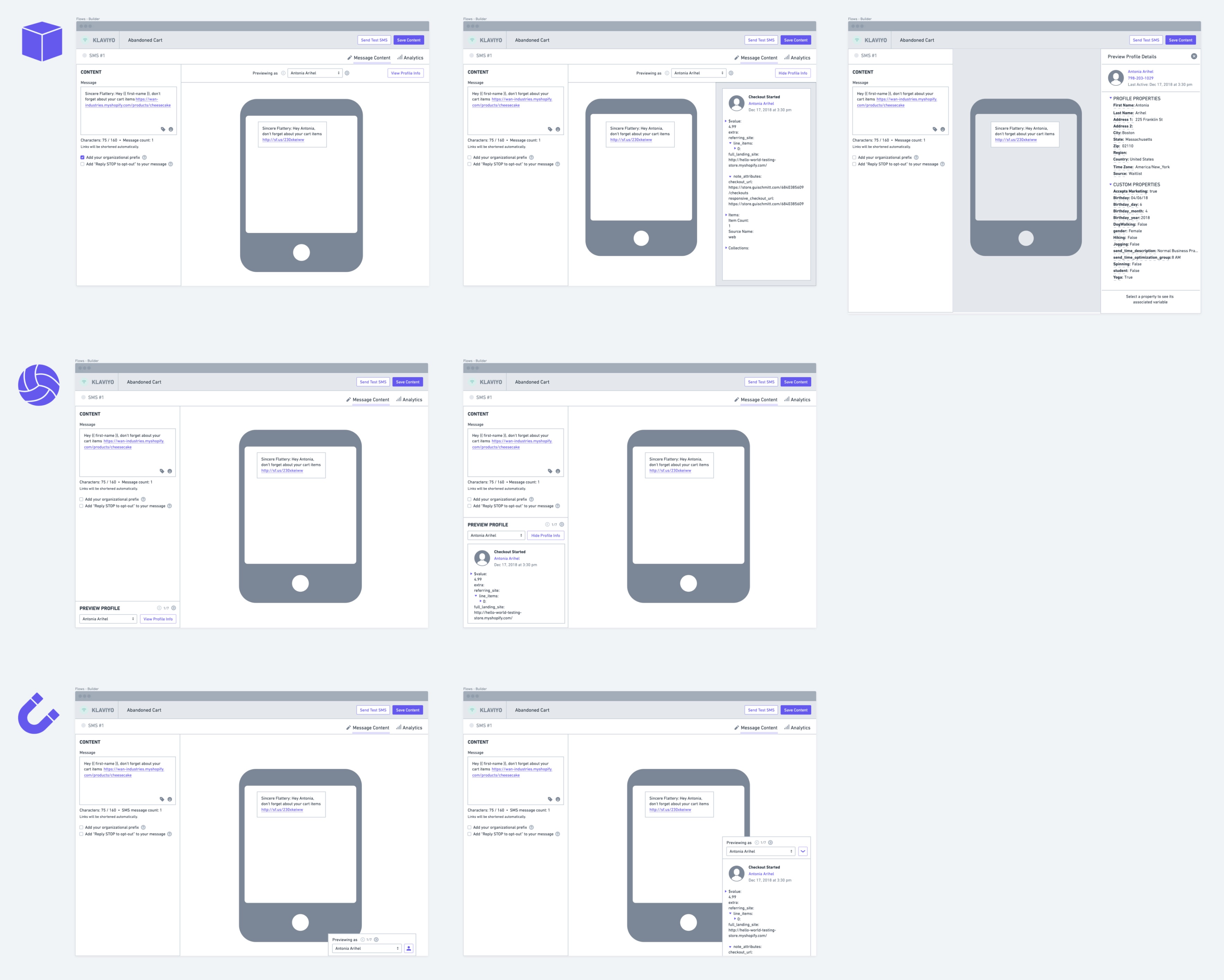 Top controls: preview profile placement explorations